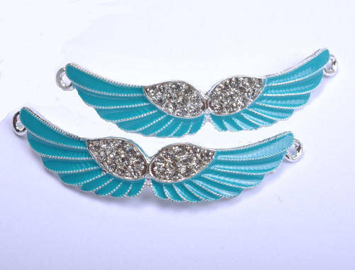 CONNECTORS - CRYSTAL RHINESTONE - BLUE ENAMEL - CURVED ANGEL WINGS - 54MM