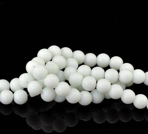 GLASS BEADS ROUND SOLID WHITE 8MM