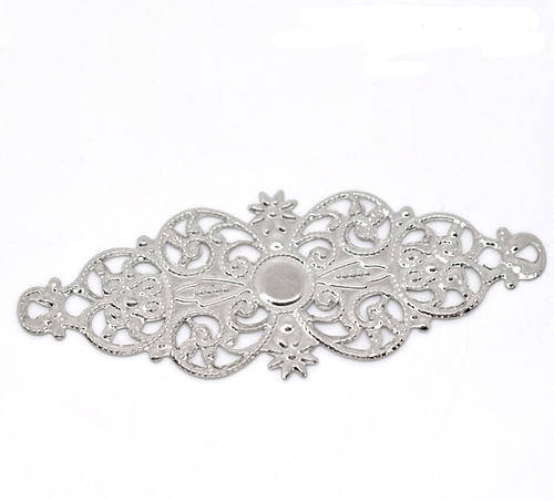 CONNECTORS - SILVER - FILIGREE - FLOWER WRAPS - 6.1x2.4cm