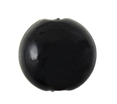 GLASS BEADS - LAMPWORK - FLAT ROUND - 15x8mm - BLACK