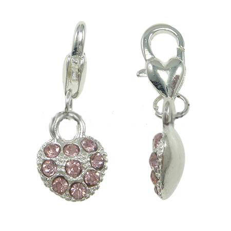 CHARMS - CLIP ON - RHINESTONES - HEART - PINK