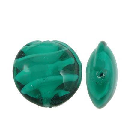 GLASS - INNER TWIST - LAMPWORK BEADS - FLAT ROUND - TURQUOISE - 15x8mm