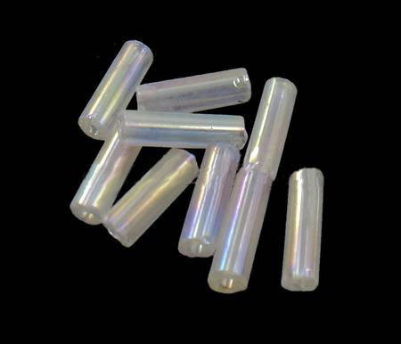 SEED BEADS - RAINBOW - GLASS - TRANSLUCENT - TUBE - MOTHER OF PEARL - 2x6mm - SOLD PER 25g PACKET