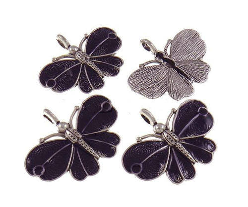 PENDANTS - ANTIQUE SILVER - PURPLE ENAMEL - BUTTERFLY - 41x32x6.50mm