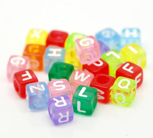 ACRYLIC - ALPHABET CUBIC BEADS - TRANSLUCENT - 6mm - RANDOMLY MIXED - 10 PCS