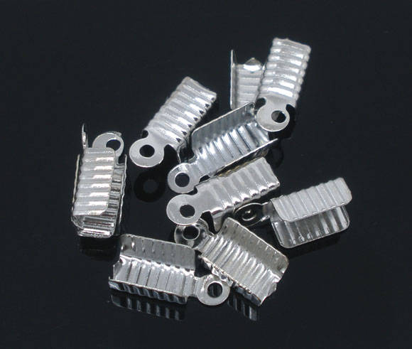 NECKLACE/ CORD/RIBBON - FOLD OVER - CRIMP ENDS - SILVER TONE - 12x5mm - SOLD PER  PACK OF 2 pcs