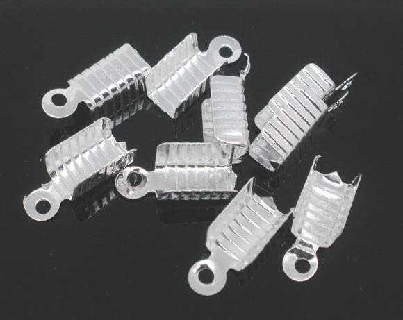 NECKLACE - CORD - RIBBON - FOLD OVER - CRIMP ENDS - SILVER PLATED - 12x5mm - SOLD PER  PACK OF 2 pcs