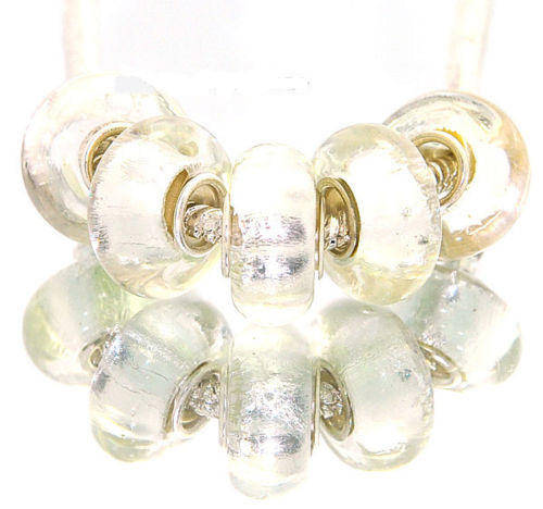 PANDORA STYLE - 925 SILVER CORE - MURANO - CLEAR WITH SILVERFOIL - GLASS BEADS