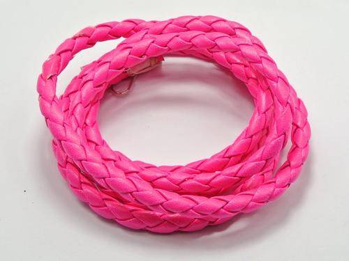 BRAIDED PU LEATHER CORD - HOT PINK - ROUND - 7mm - SOLD PER METER
