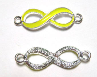 ***CLEARANCE SALE*** - CONNECTORS - INFINITY- ENAMEL - BRIGHT YELLOW - SILVER TONE