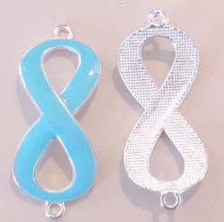 CONNECTORS - INFINITY- ENAMEL - TURQUOISE BLUE - SILVER TONE - PLATED 13x29mm