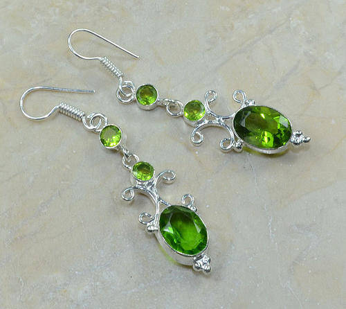 Sterling Silver Earrings Peridot Gemstone