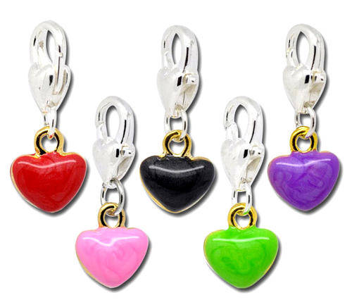 CHARMS - CLIP ON - ENAMEL HEARTS - ASSORTED COLORS