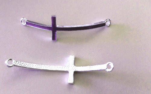 ****CLEARANCE**** CONNECTORS - CROSS - SIDEWAYS - ENAMEL - PURPLE - SILVER TONE - 44x22mm
