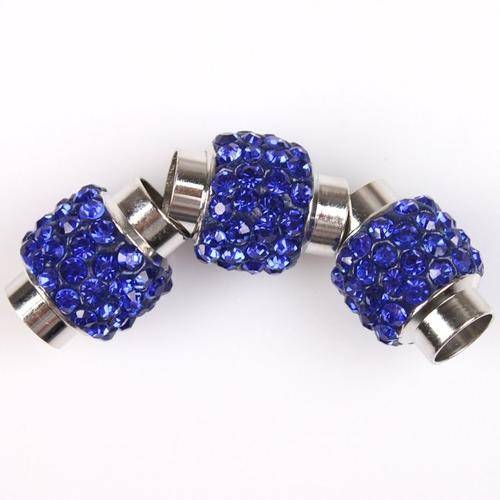 MAGNETIC CORD END CLASPS WITH ROYAL BLUE CRYSTAL RHINESTONES - FITS 7mm CORDS