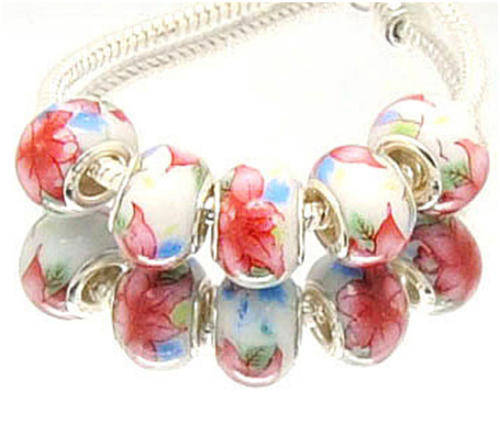 GLASS BEADS/GLASS BEAD/925 SILVER CORE GLASS BEADS/CERAMIC GLASS BEADS/VINTAGE FLORAL GLASS BEADS