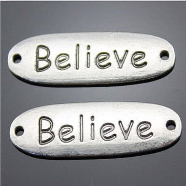 CONNECTORS - SILVER TONE - "BELIEVE" - 12x35mm