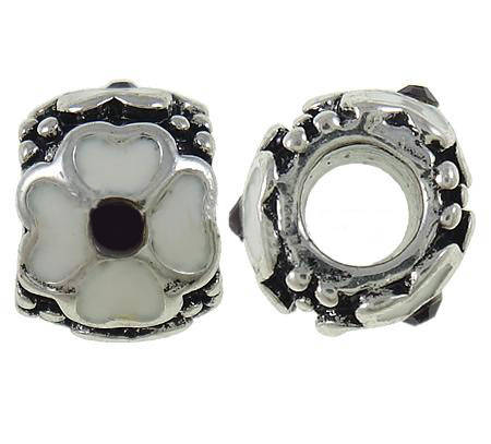 EUROPEAN STYLE - DRUM - SPACER BEADS - BLACK AND WHITE ENAMEL FLOWER