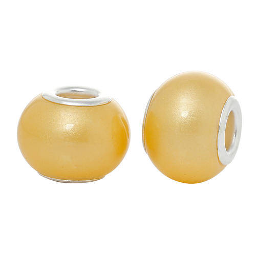 EUROPEAN STYLE - 925 SILVER CORE - MURANO GLASS BEADS - SOLID - PASTEL YELLOW/CHAMPAGNE - PEARL