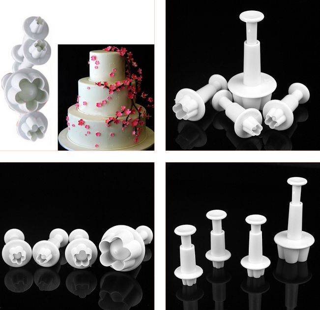 COOKIE - FONDANT - CUTTER - PLUNGER - PLUMB BLOSSOM - 4 PIECE SET COMPLETE