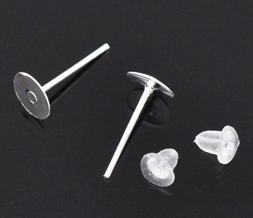 EARRING POSTS WITH BACK STOPPERS - SILVER PLATED - 12x6 mm - SOLD PER PAIR
