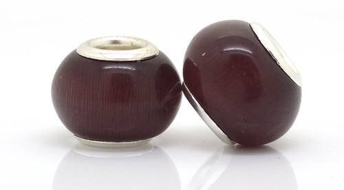 925 SILVER CORE - CAT'S EYE - EUROPEAN STYLE - GLASS BEADS - DARK BROWN