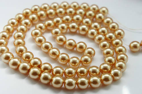GLASS BEADS - PEARL - CHAMPAGNE - ROUND - 8MM - SOLD PER PACK OF 50