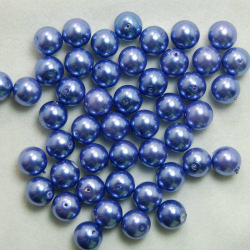 GLASS BEADS - PEARL - DARK BLUE - ROUND - 8MM - SOLD PER PACK OF 50