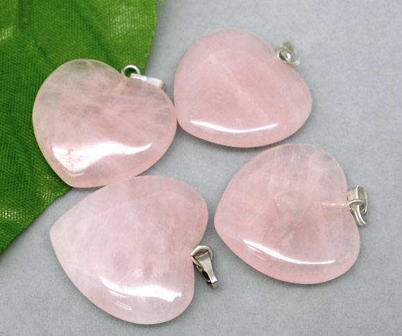 PENDANTS - ROSE QUARTZ - CRYSTAL - HEART - 30x27mm