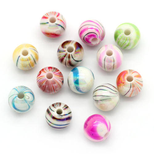 ACRYLIC - SPACER BEADS - ROUND - MIXED AB COLORS - STRIPED - 8mm
