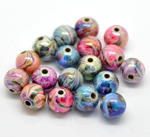ACRYLIC - HAND PAINTED - ROUND - BEADS - STRIPED - 12mm