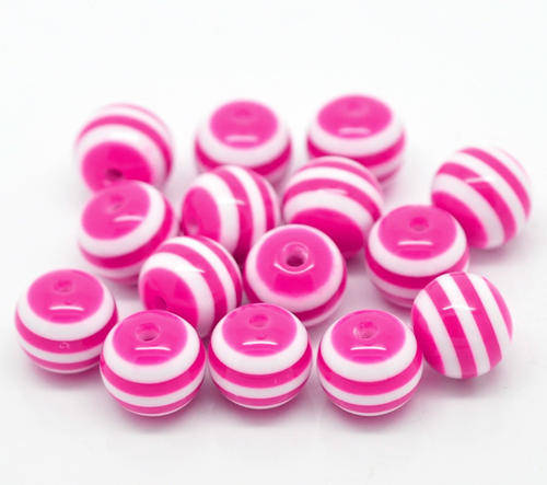 ACRYLIC - RESIN - FUCHSIA STRIPED - ROUND BEADS - 10mm