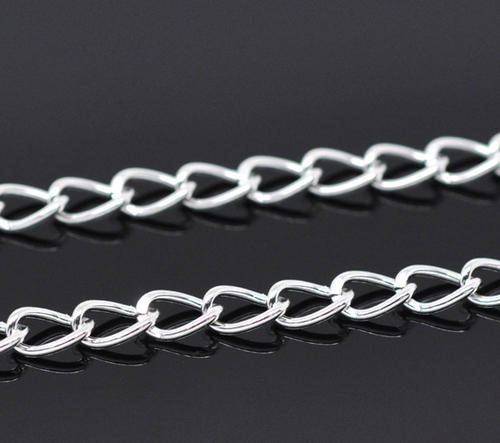 CHAIN - SILVER PLATED - CURB - 6.4x4.2mm - SOLD PER PACK OF 1 METER