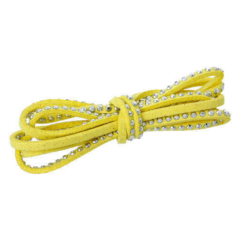 SUEDE MICROFIBER VELVET CORD - CLEAR AB RHINESTONES - YELLOW - FLAT - 2.5mm - SOLD PER METER