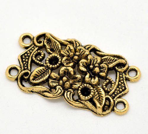 CONNECTORS - GOLD TONE - 4 HOLE - FLORAL - 36x19x3mm