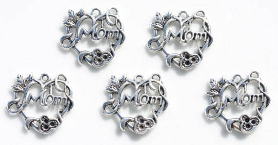 PENDANTS - CHARMS - MOM - HEART - ANTIQUE SILVER - CHARMS - 25x24mm