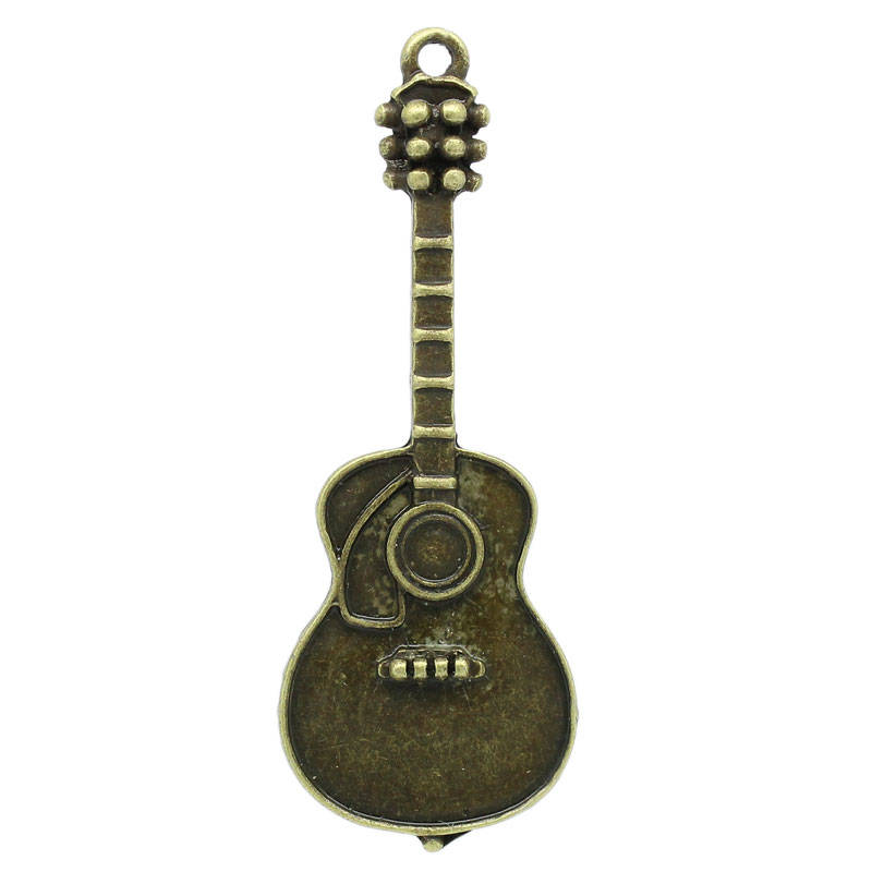 PENDANTS - ANTIQUE BRONZE - GUITAR - LARGE - 5x1.8cm