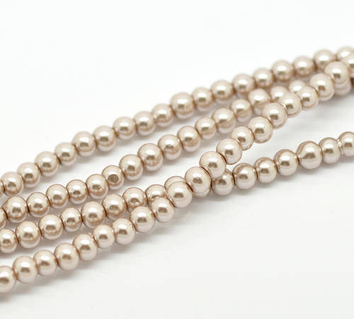 GLASS BEADS - PEARL - LIGHT CHAMPAGNE - ROUND - 4mm - SOLD PER STRAND - 210 BEADS