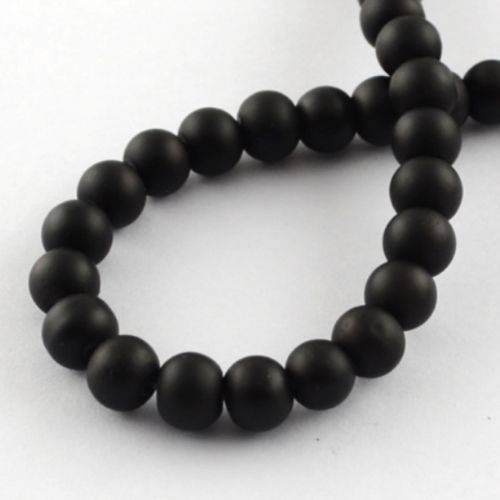 GLASS BEADS - MATTE - BLACK - ROUND - 7mm - 10 PCS