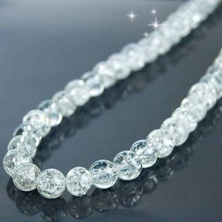 GLASS BEADS - LOOSE - ROUND - CLEAR - CRACKLE - 8mm