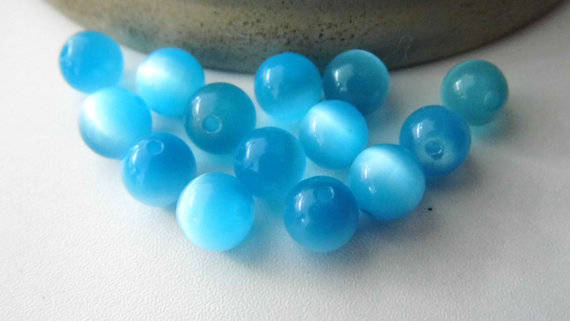 CATS EYE - GLASS BEADS - ROUND - BLUE- 10mm