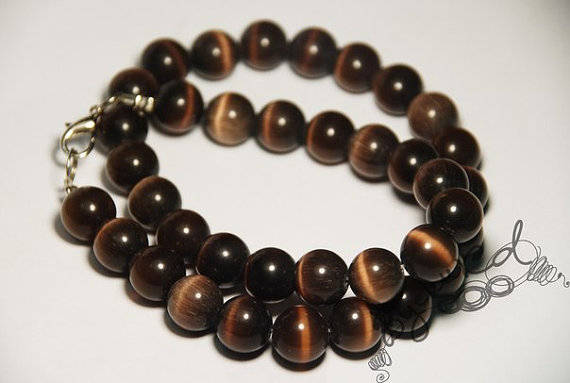 CATS EYE - GLASS BEADS - ROUND - DARK BROWN - 10mm