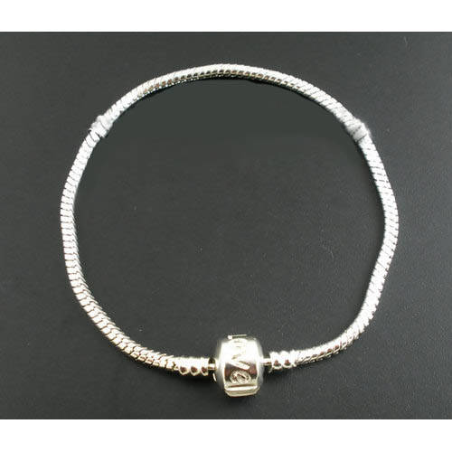 BRACELETS - EUROPEAN STYLE - SILVER TONE - SNAKE CHAIN WITH "LOVE" SAFETY CLASP - 22cm