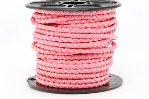 BRAIDED PU LEATHER CORD - PINK - ROUND - FOR DIY CRAFTS - 3mm - SOLD PER METER