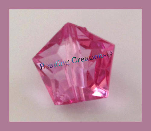 ACRYLIC - PINK - FACETED - PENTAGON - BEADS - 14x12mm