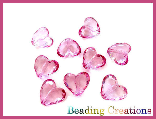 ACRYLIC - CRYSTAL - HOT PINK - FACETED - HEART BEADS - 18x15mm
