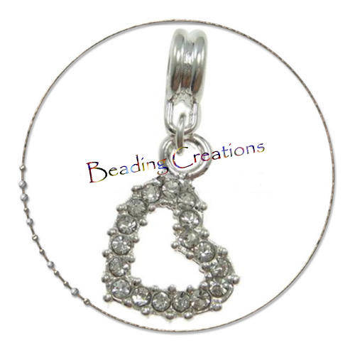 EUROPEAN STYLE - RHINESTONE OPEN HEART - DANGLE CHARMS - CLEAR