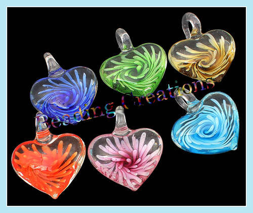 PENDANTS - INNER FLOWER - MURANO GLASS - LAMPWORK - HEARTS - CHOOSE YOUR COLOR - 37x43x16mm