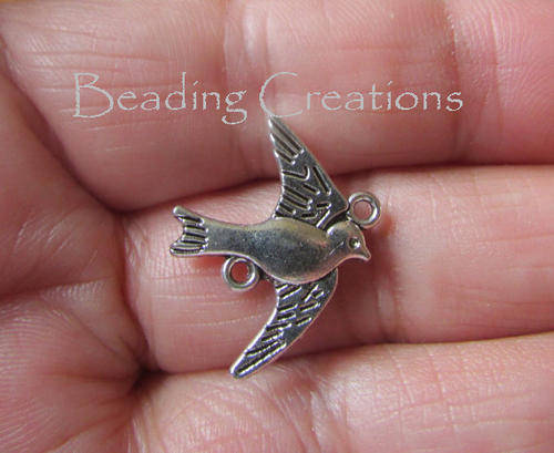 CHARMS - CONNECTORS - ANTIQUE SILVER - DOVE - BIRD - 17x21mm