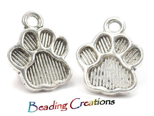 CHARMS - DOG PAW PRINT - ANTIQUE SILVER - 15x12mm